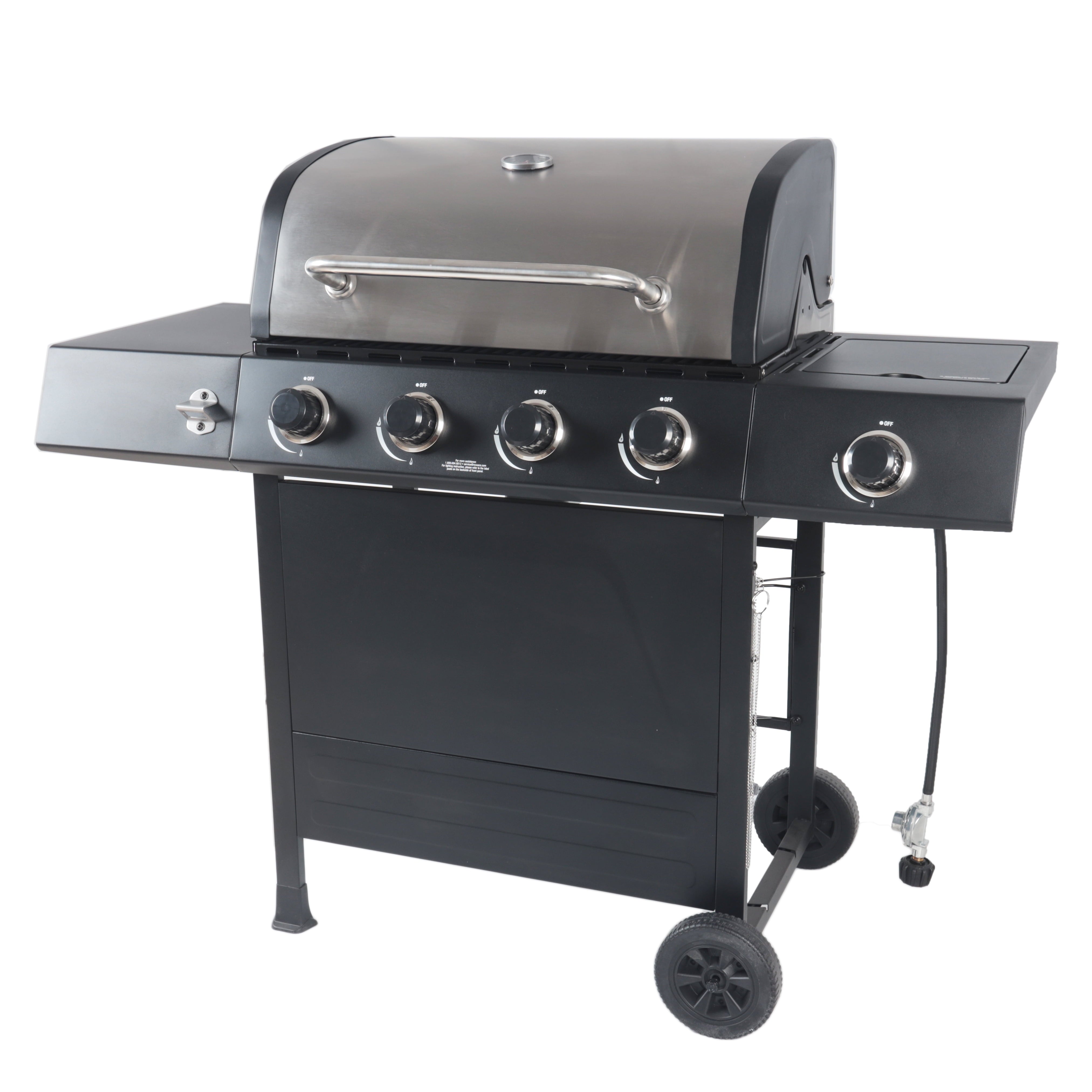 4-Burner Propane  Gas Grill with Side Burner. Stainless Steel & Black