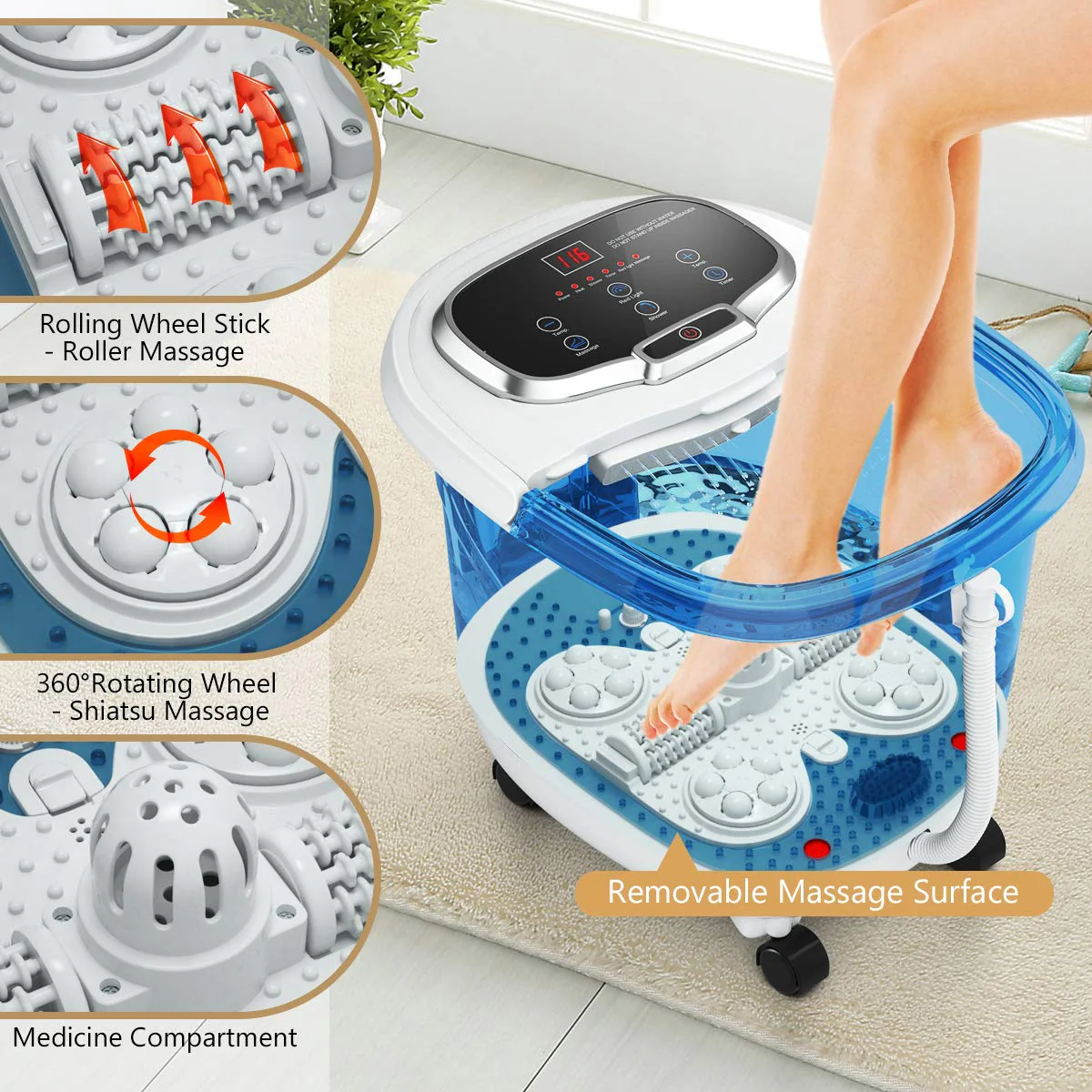 Giantex Foot Spa Bath Massager with Heat. Adjustable Water Shower