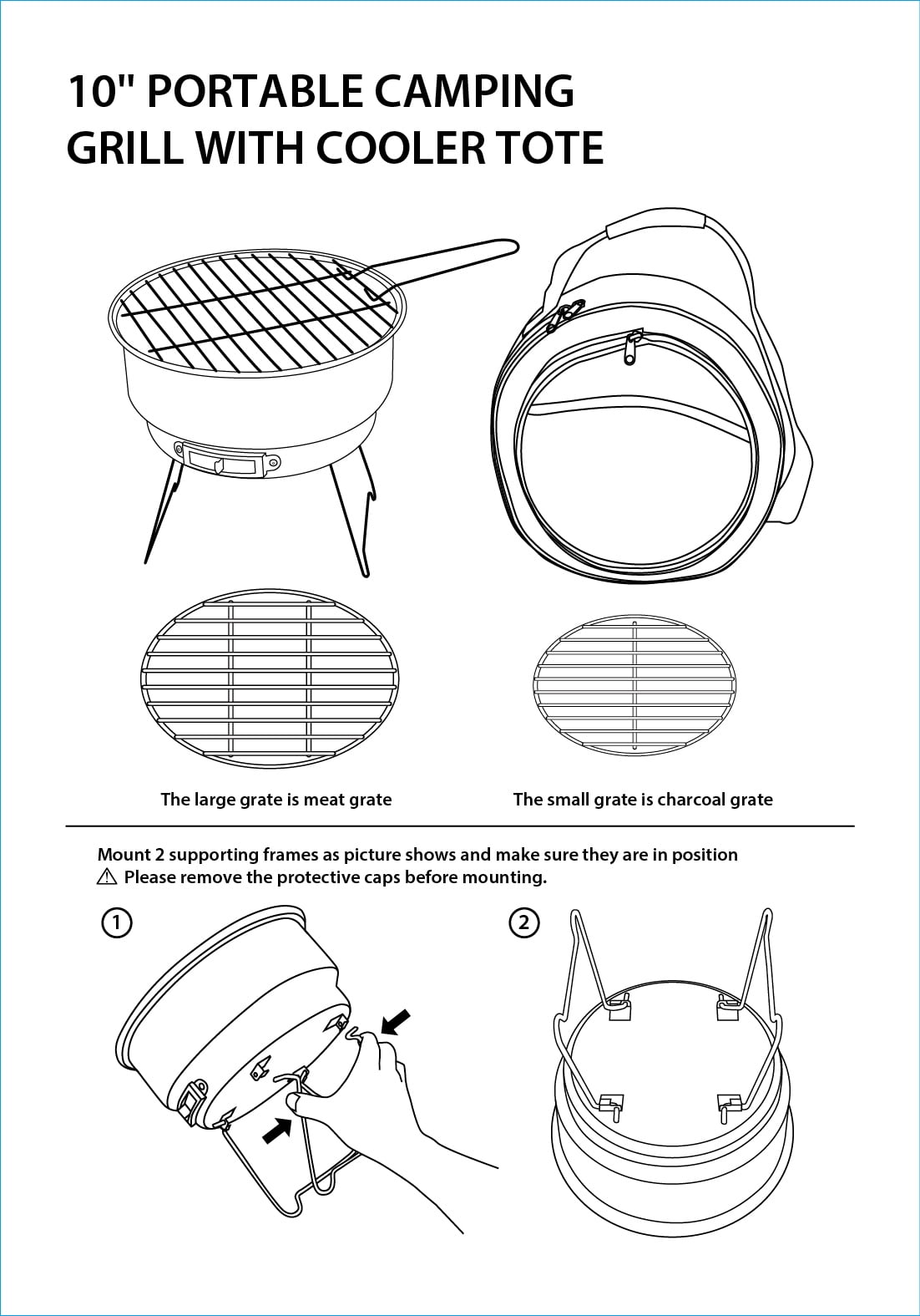 Trail 10 Portable Camping Charcoal Grill with Cooler Bag. Black