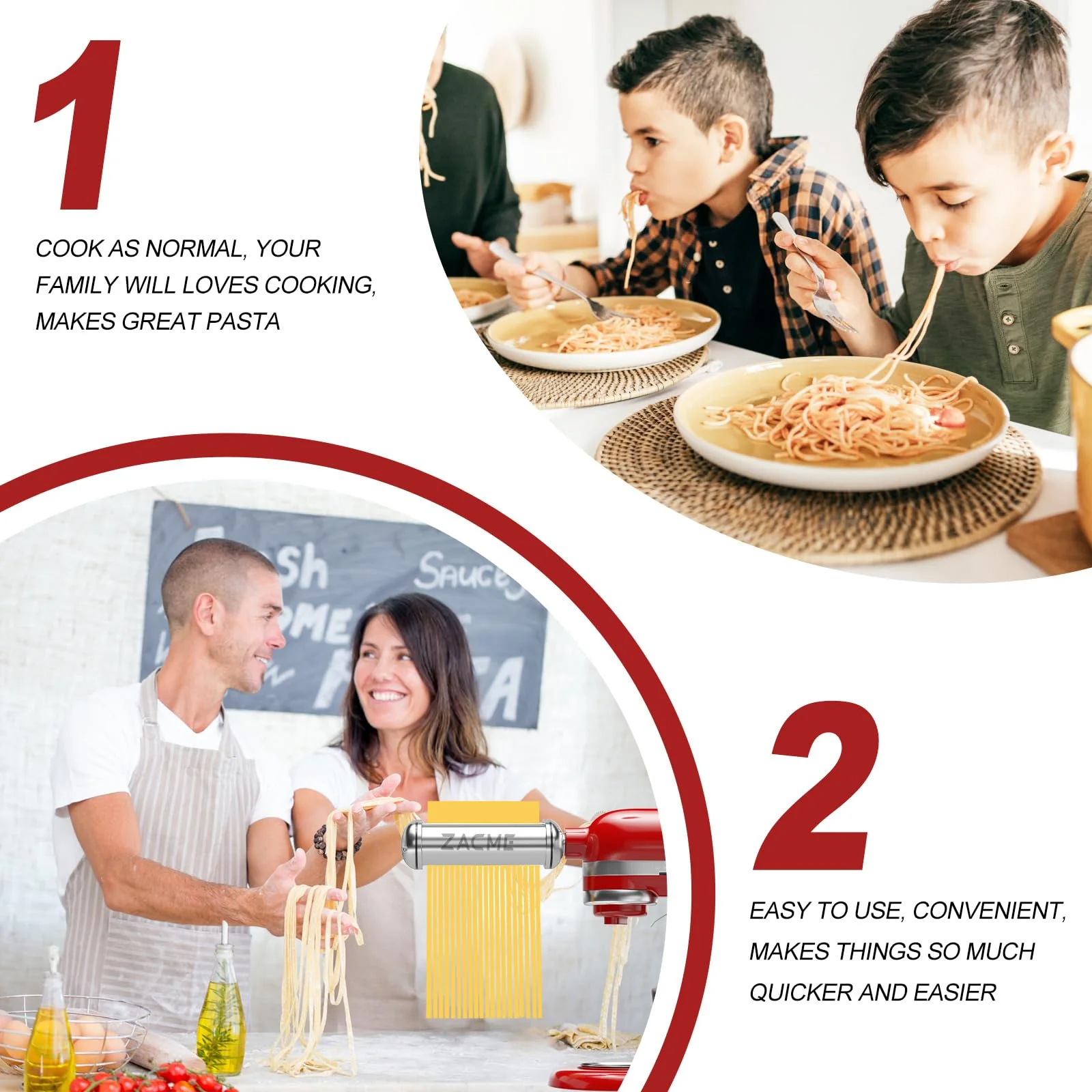 ZACME 3 Piece Pasta Maker Attachment Set for All KitchenAid Stand Mixer