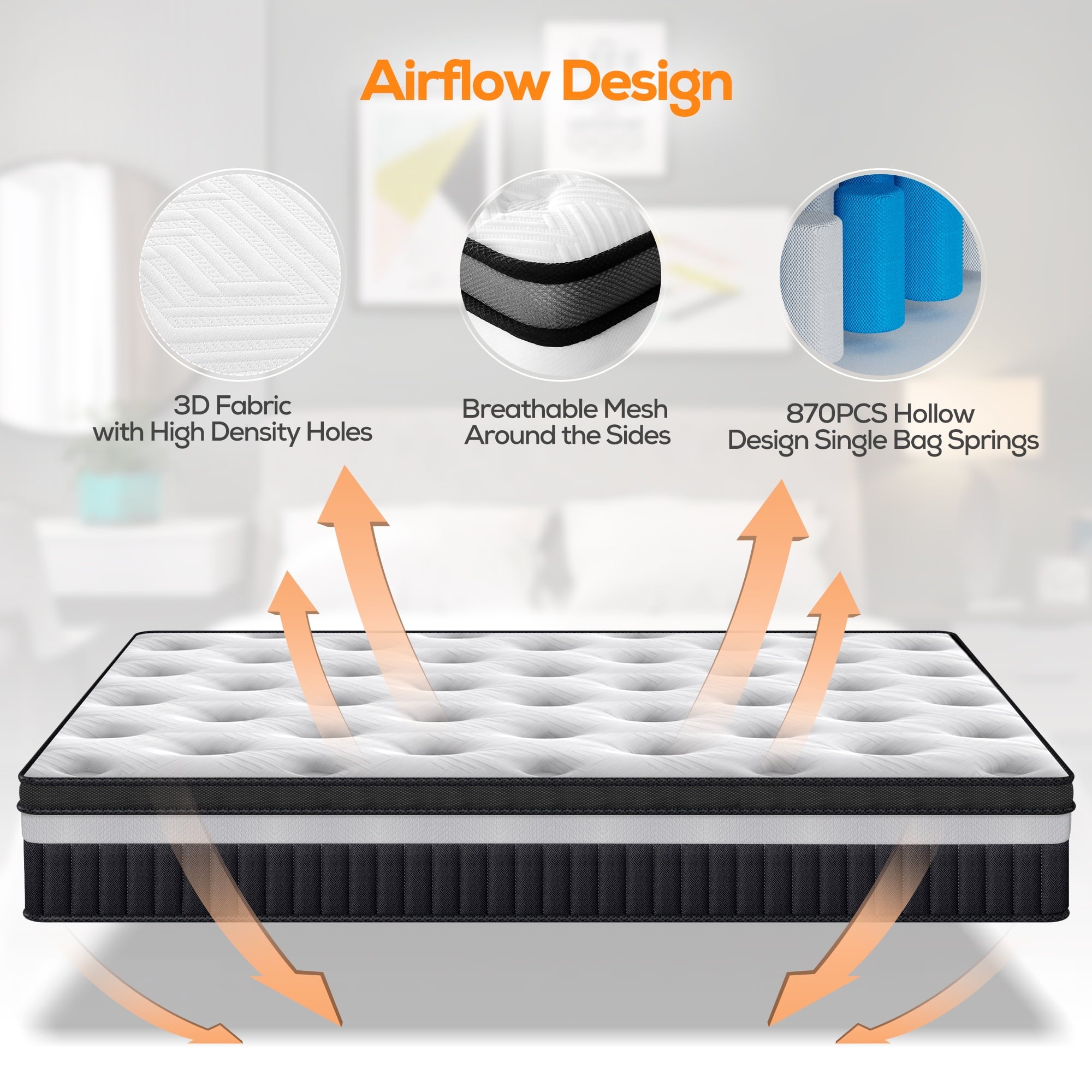 13 inch Memory Foam Innerspring Hybrid Mattress in a Box. Breathable Bed Mattress with CertiPUR-US Certified Foam for Sleep Supportive & Pressure Relief. King