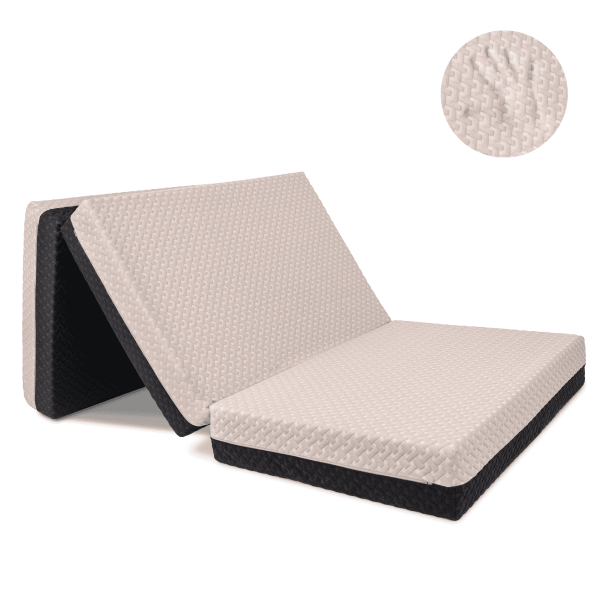 Dual Sided Premium Memory Foam Tri Folding Mattress. Waterproof Washable Cover. Size: Cot 75x31x6