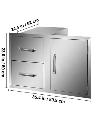 Outdoor Kitchen Door Drawer Combo 35.4 W x 23.6 H x 24.4''D. BBQ Access Door/Double Drawers Combo with Stainless Steel Handles. Perfect for Outdoor Kitchen or BBQ Island Patio Grill Station