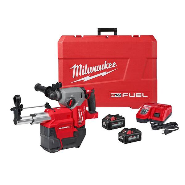 M18 FUEL 18V Lithium-Ion Brushless 1 in. Cordless SDS-Plus Rotary Hammer/Dust Extractor Kit. Two 6.0 Ah Batteries