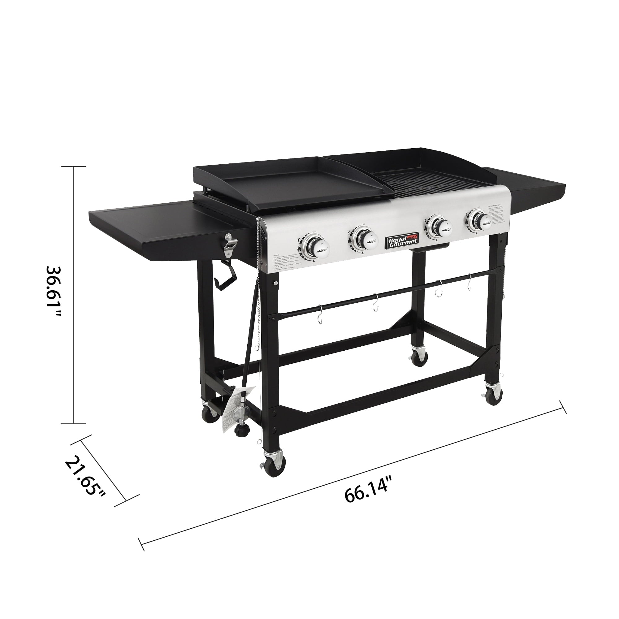 Gourmet 4-Burner GD401 Portable Flat Top Gas Grill and Griddle Combo with Folding Legs