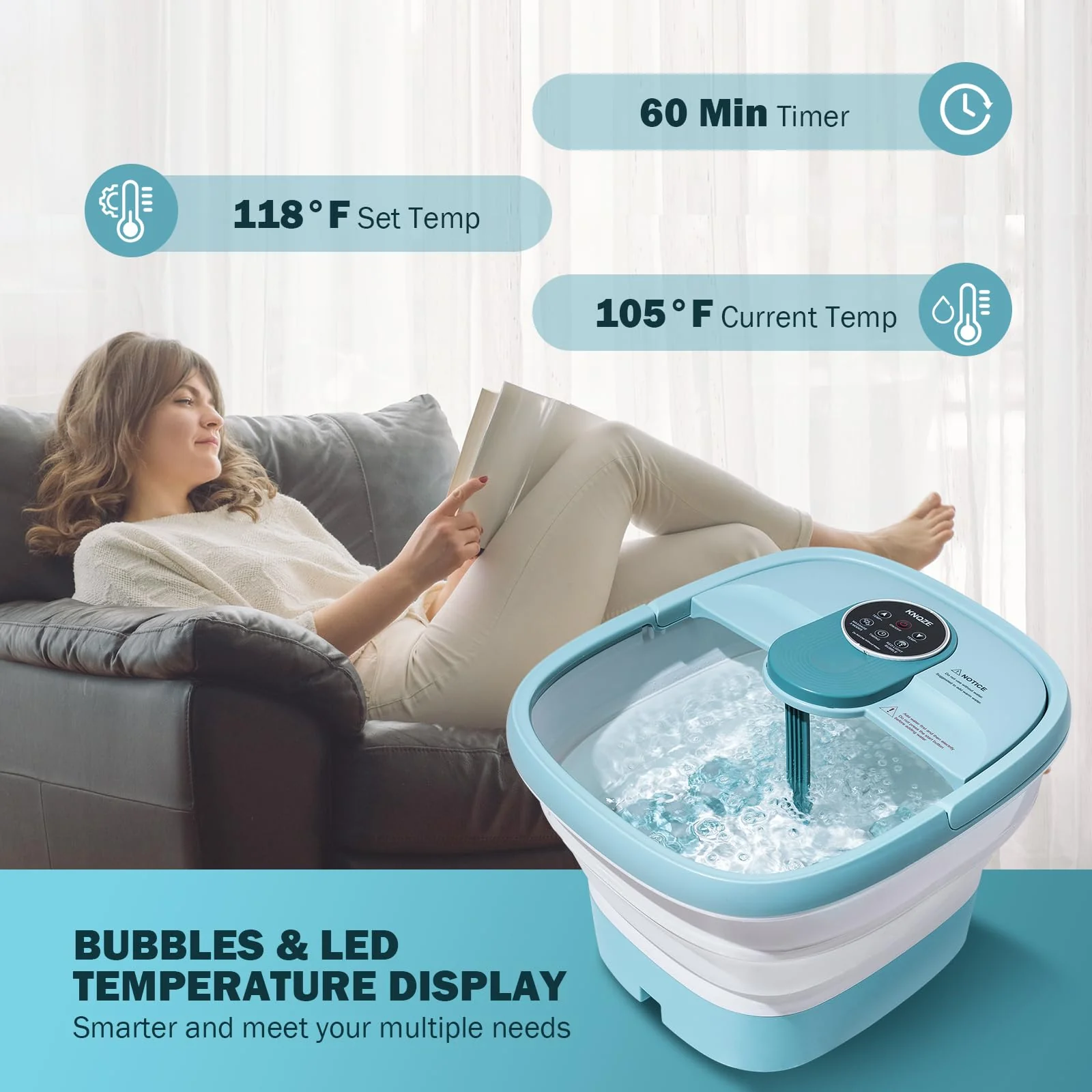 KNQZE Collapsible Foot Spa Electric Rotary Foot Massager Bath