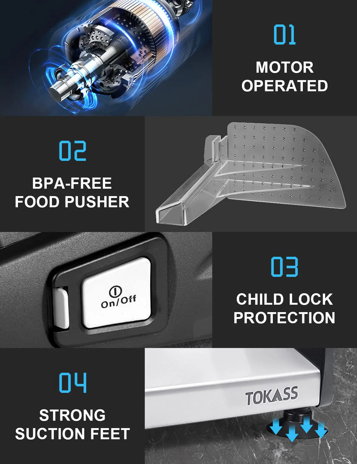 TOKASS Electric Deli Food Slicer with 7.5'' Stainless Steel Blade