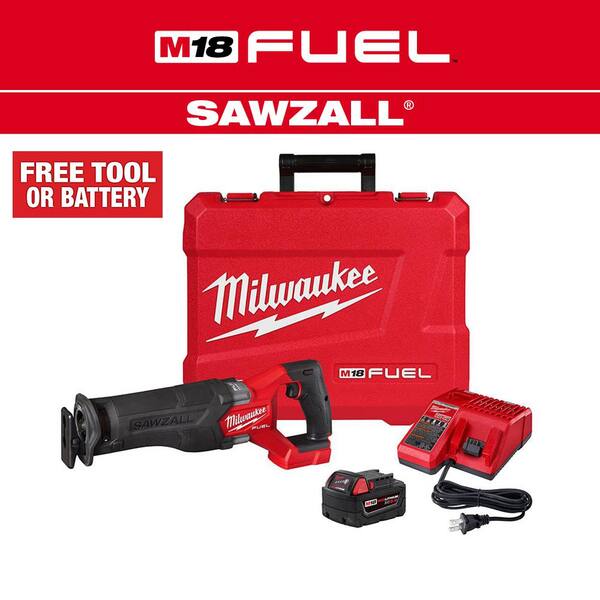 M18 FUEL 18V Lithium-Ion Brushless Cordless SAWZALL Reciprocating Saw Kit W/one 5.0 Ah Batteries. Charger and Case