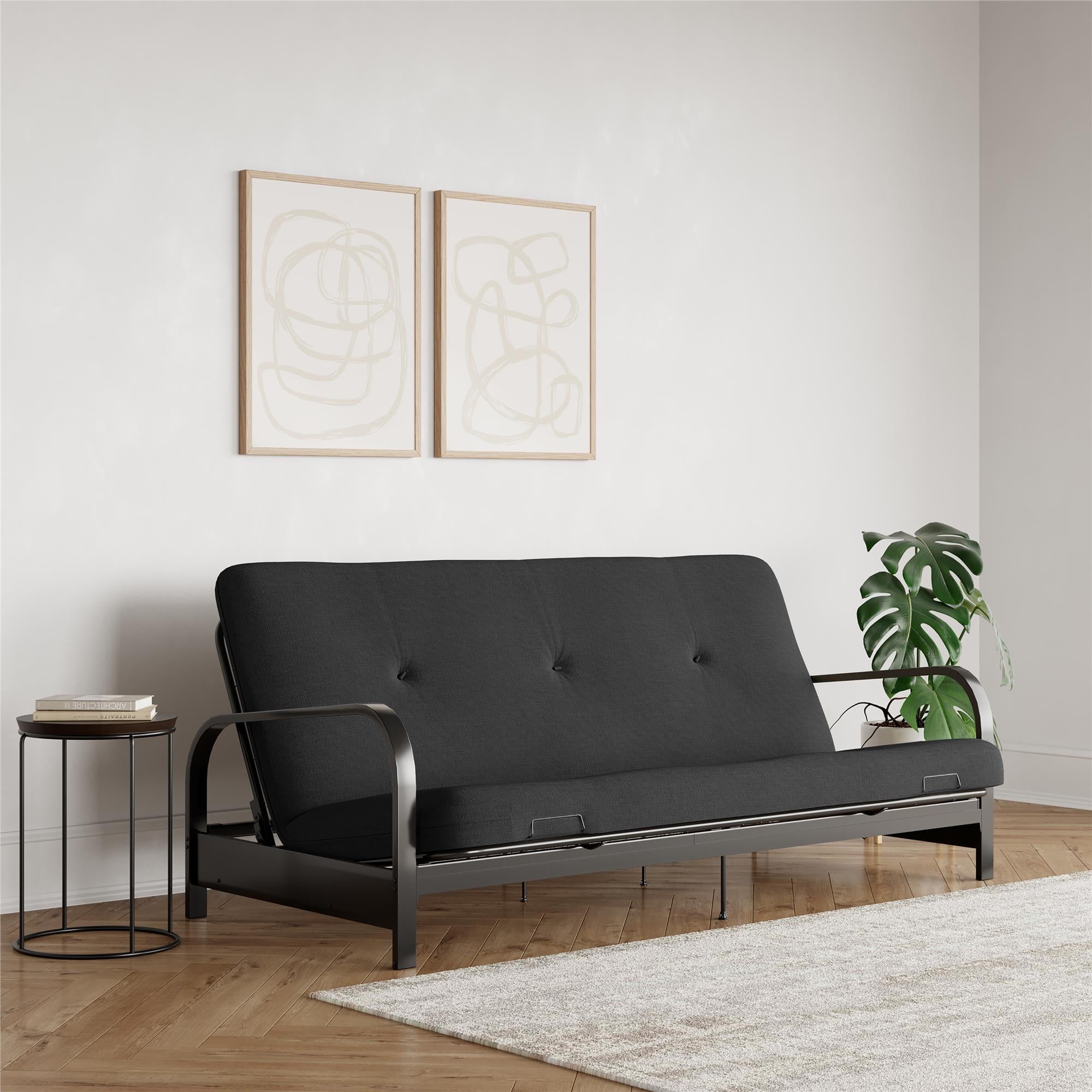 6?�? Thermobonded High Density Polyester Fill Futon Mattress. Full. Black Linen