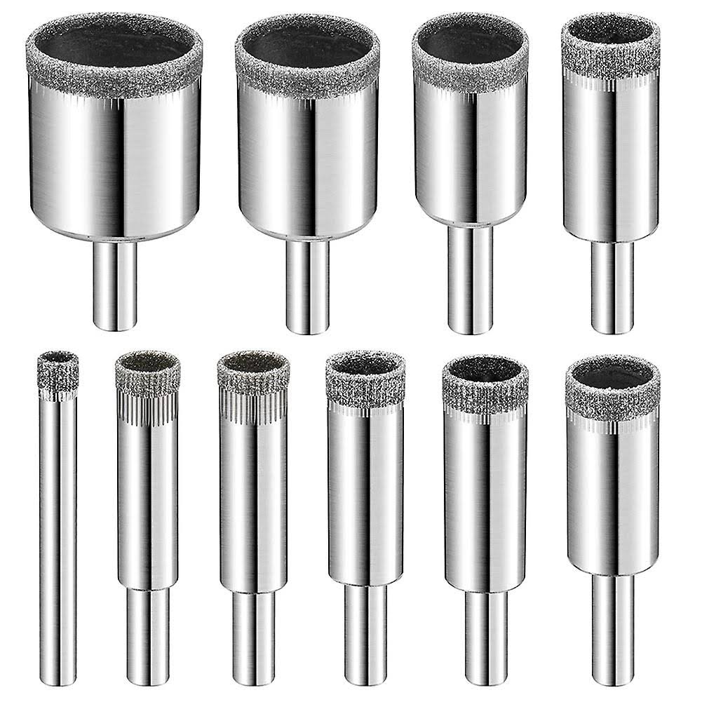Diamond Drill Bits Set, 10 Pcs Diamond Saw Set, Glass Drill Bit for Ceramic Tile Porcelain Marble Granite Bottles, Silver