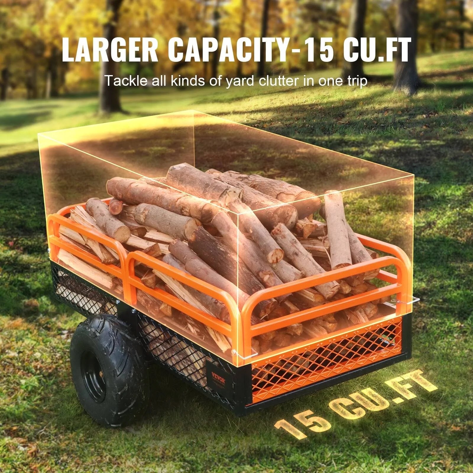 VEVOR Heavy Duty ATV Trailer Steel Dump Cart. 750-Pound 15 Cubic Feet. Garden Utility Trailer with Removable Sides for Riding L - MadeInUSA