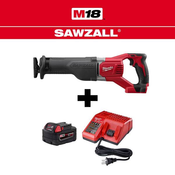 M18 18V Lithium-Ion Cordless SAWZALL Reciprocating Saw with M18 Starter Kit (1) 5.0Ah Battery and Charger