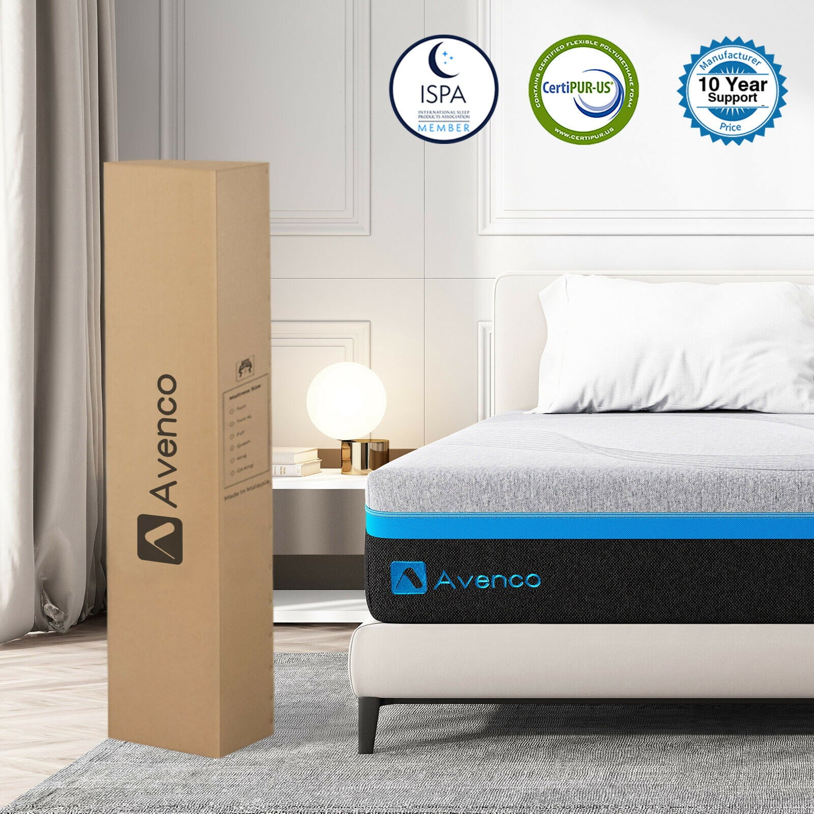 10 Inch Grey Queen Gel Memory Foam Mattress in a Box with Detachable Cover. Queen Size Mattress