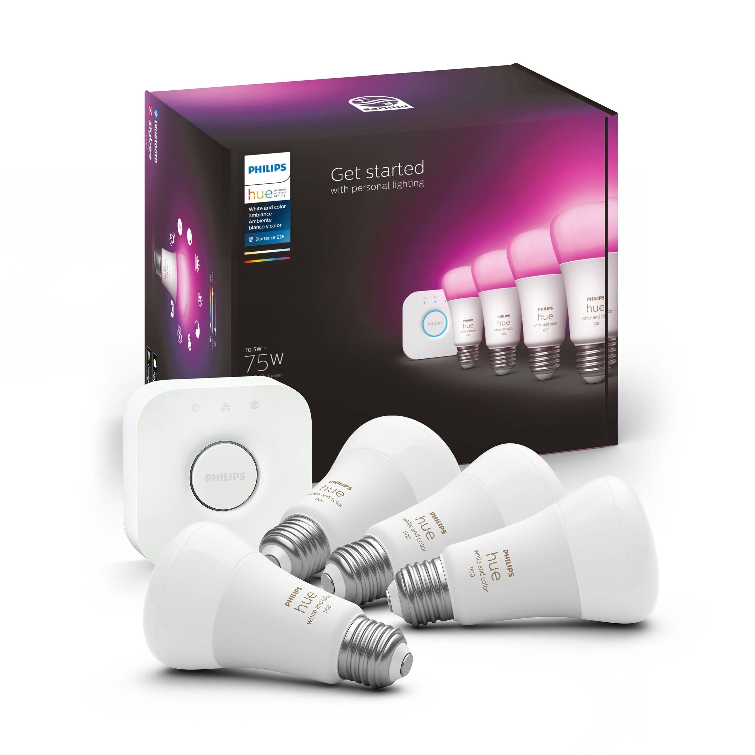 Philips - Hue 75W A19 Smart LED Starter Kit - White and Color Ambiance