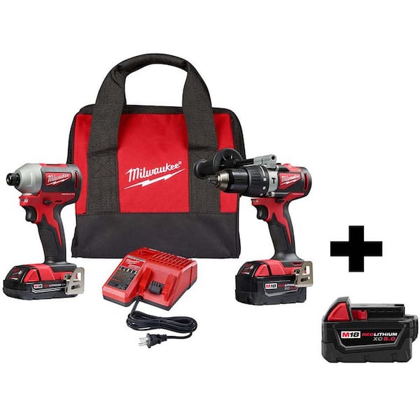 M18 18V Lithium-Ion Brushless Cordless Hammer Drill and Impact Combo Kit W/ Bonus 5.0Ah Battery