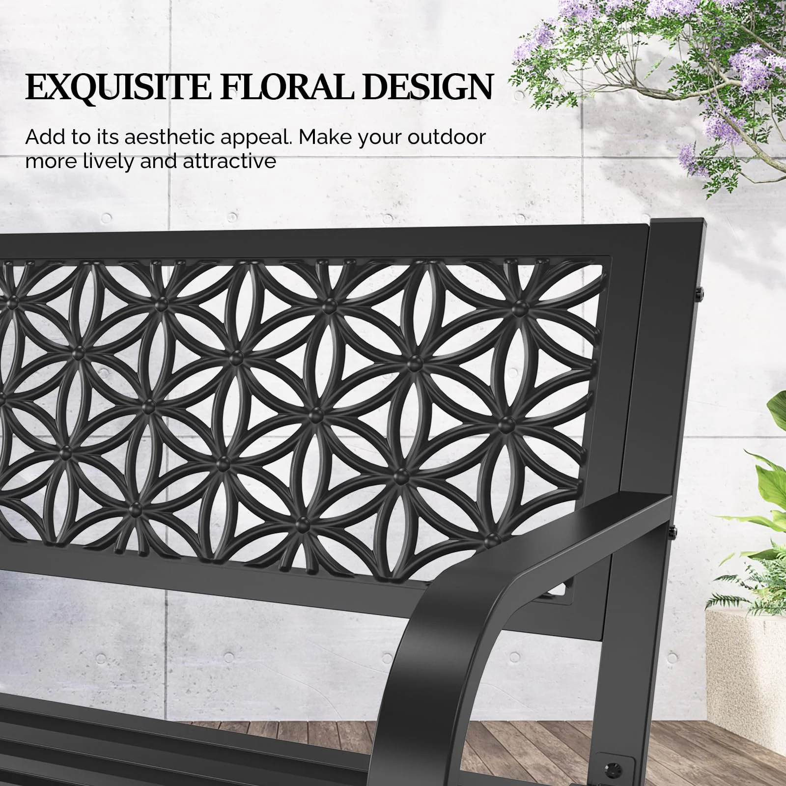 VINGLI 50 Outdoor Bench Metal with Floral Back