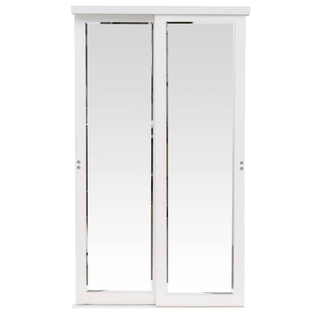 Impact Plus 48 in. x 80 in. Mir-Mel Mirror Solid Core White MDF Interior Closet Sliding Door with White Trim