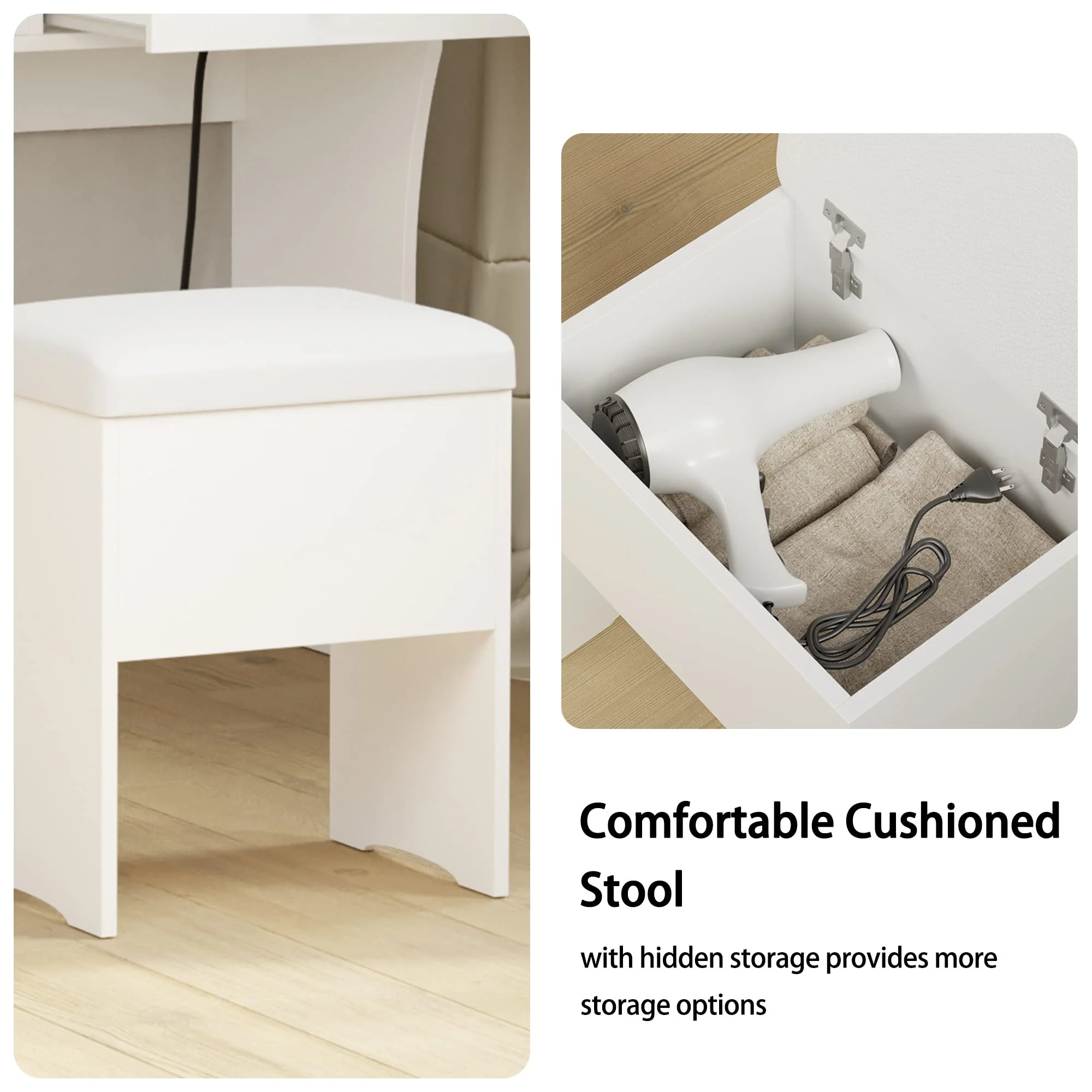 IRONCK Vanity Desk Set with LED Lighted Mirror & Power Outlet