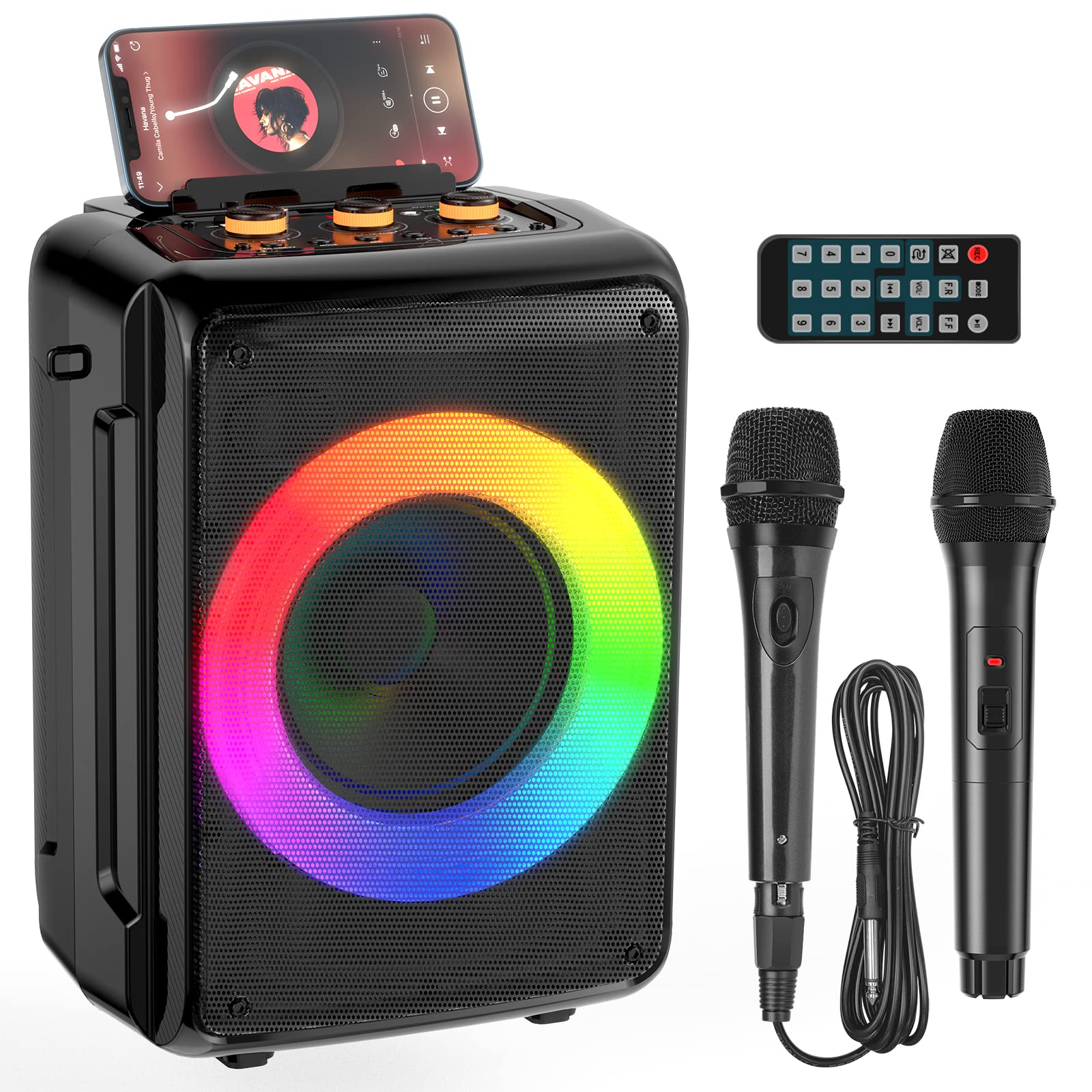 HWWR Portable Karaoke Machine with 2 Microphones