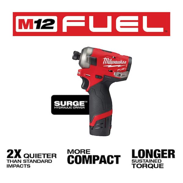 M12 FUEL SURGE 12V Lithium-Ion Brushless Cordless 1/4 in. Hex Impact Driver Compact Kit w/Two 2.0Ah Batteries. Bag