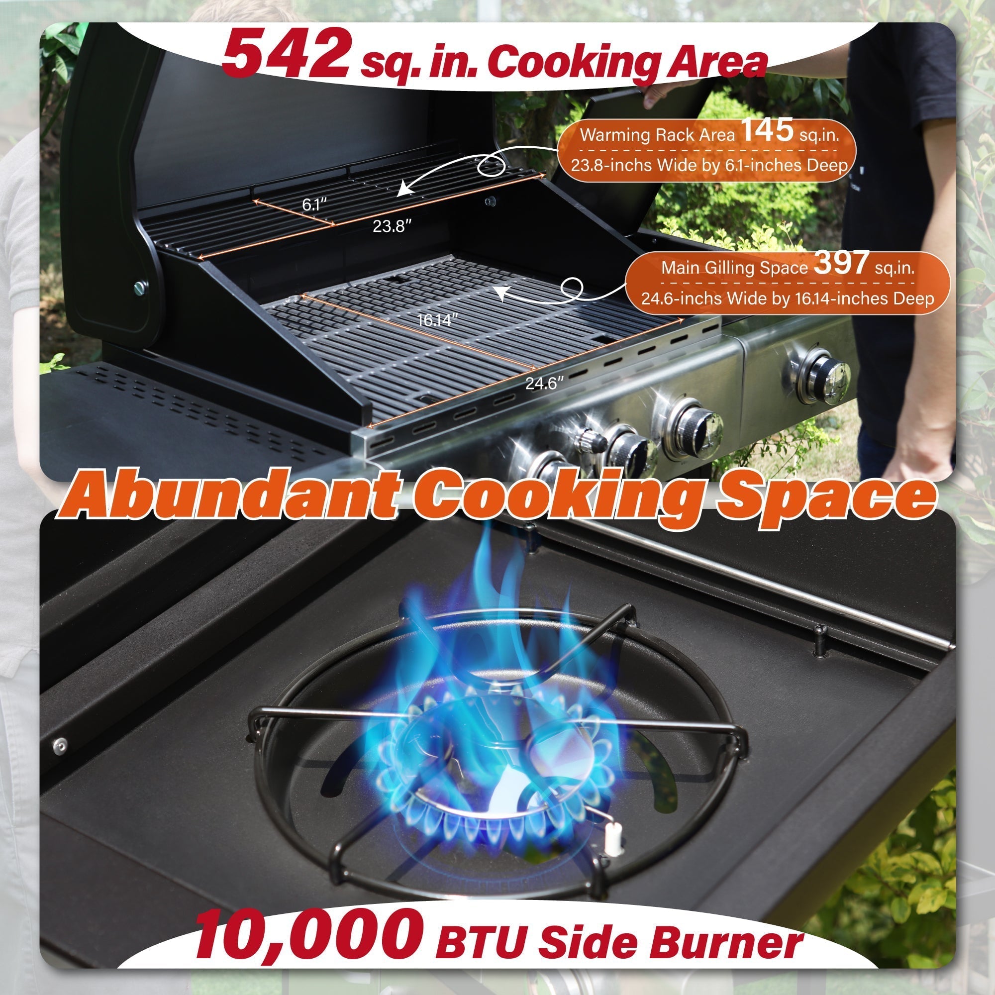 Stainless Steel Portable 4-Burner Propane Gas Grill with Side Burner