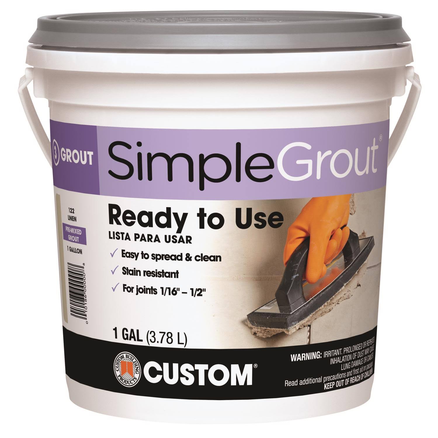Custom PMG3811-2 Simplegrout Pre-Mixed Grout, Bright White, 1 Gallon