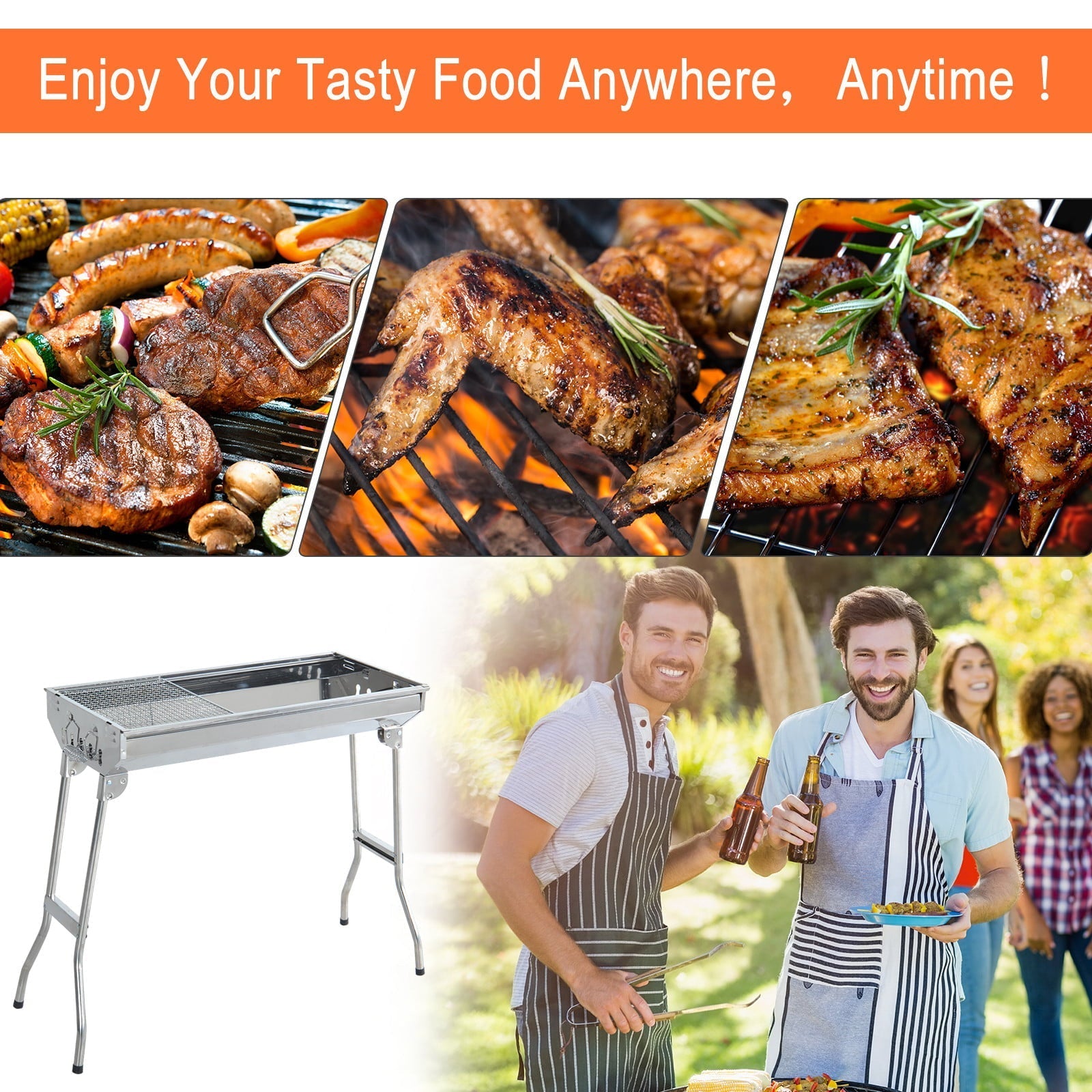 28 Stainless Steel Small Portable Folding Charcoal BBQ Grill Set
