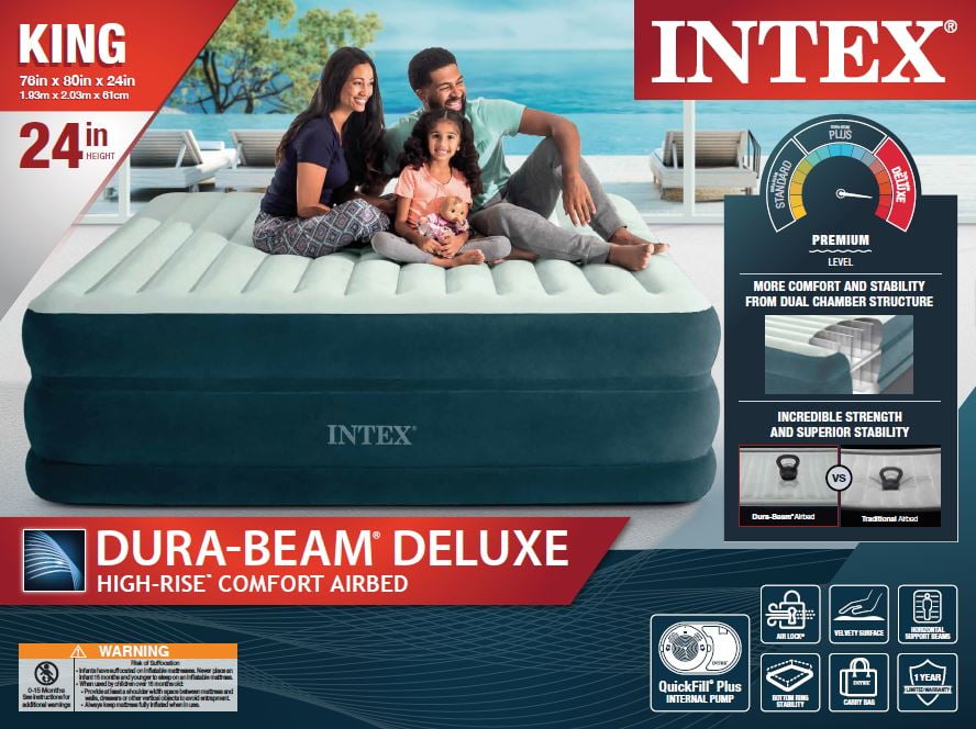 24 Dream Lux Pillow-Top Dura-Beam Airbed Mattress with Internal Pump. King