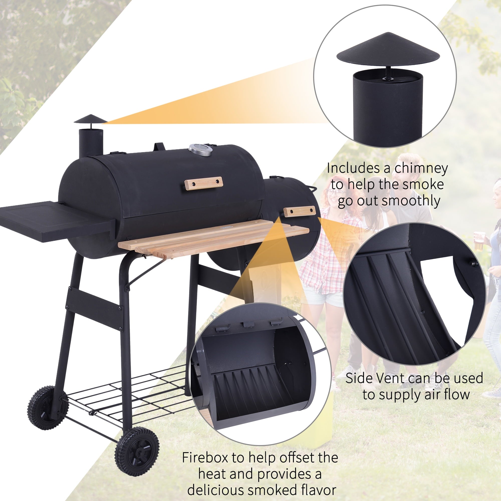 48 Steel Portable Backyard Charcoal BBQ Grill and Offset Smoker Combo