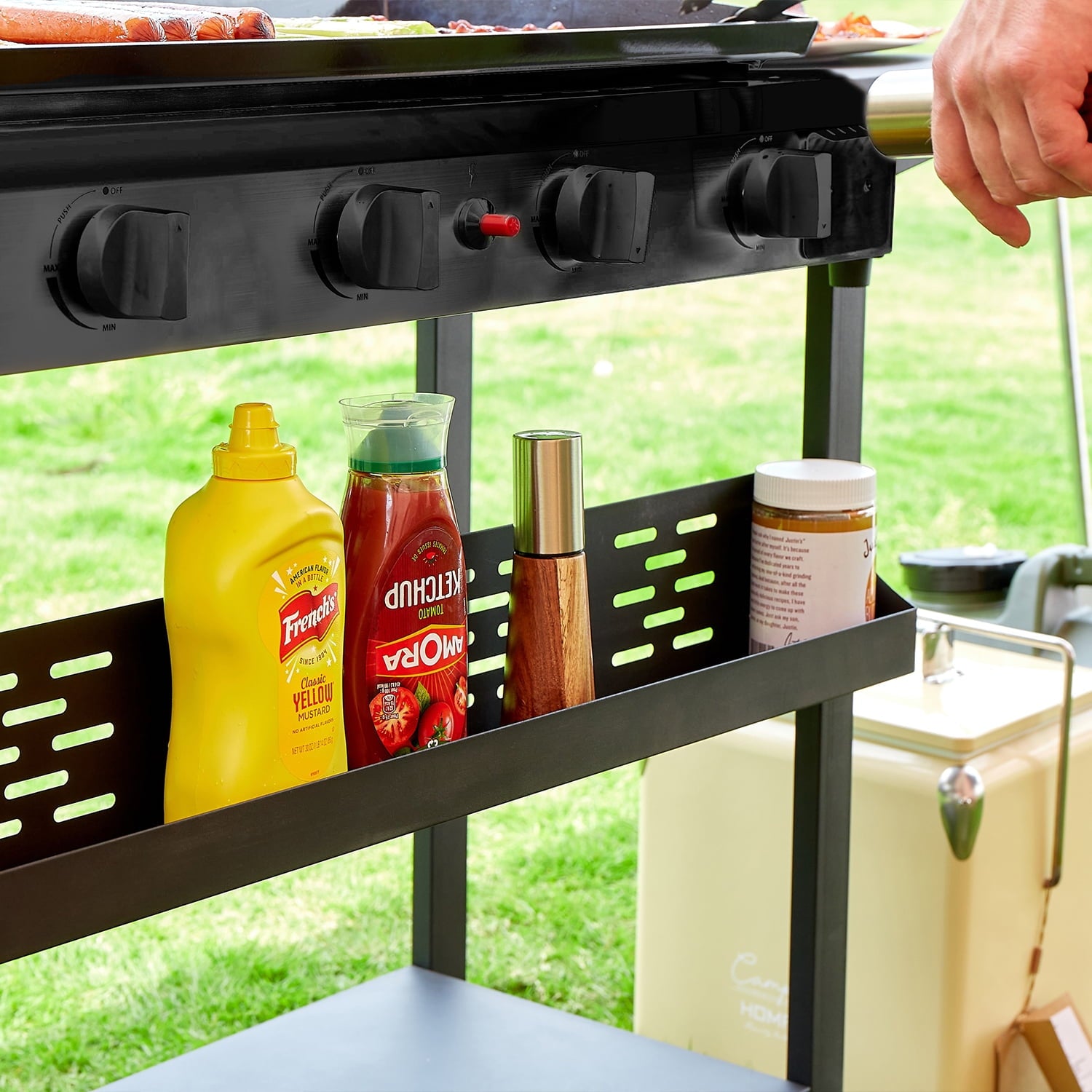 Flat Top Gas Griddle Grill 4-Burner Propane BBQ Grill Outdoor Cooking Station. Black