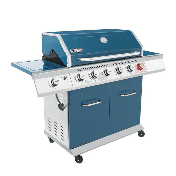 6-Burner Propane Gas Grill in Blue with Sear Burner and Side Burner