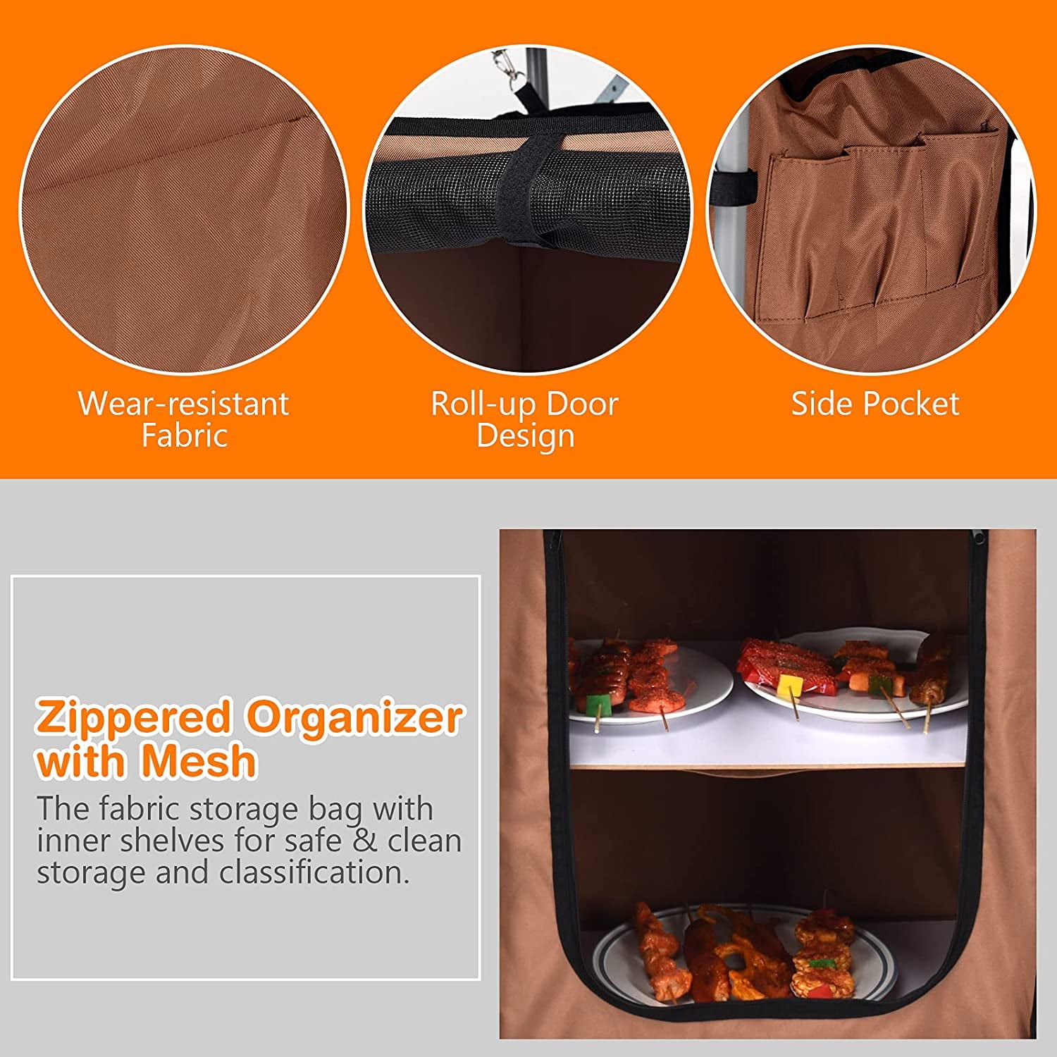 Grill Table with 26'' Tabletop and Detachable Windscreen. Aluminum Portable Camp Cook Station Carry Bag Quick Set-up. BBQ Camping Picnic Backyard Outdoor Camping Kitchen Table (Brown)