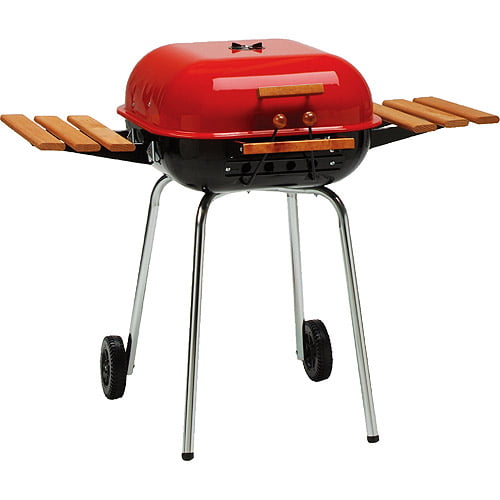 Charcoal BBQ Grill with Adjustable Cooking Grate and Side Table