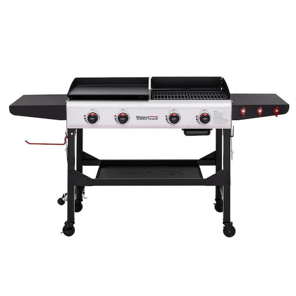 4-Burner 48.000 BTU Portable Flat Top Gas Grill and Griddle Combo Grill in Black with Folding Legs for Outdoor Cooking