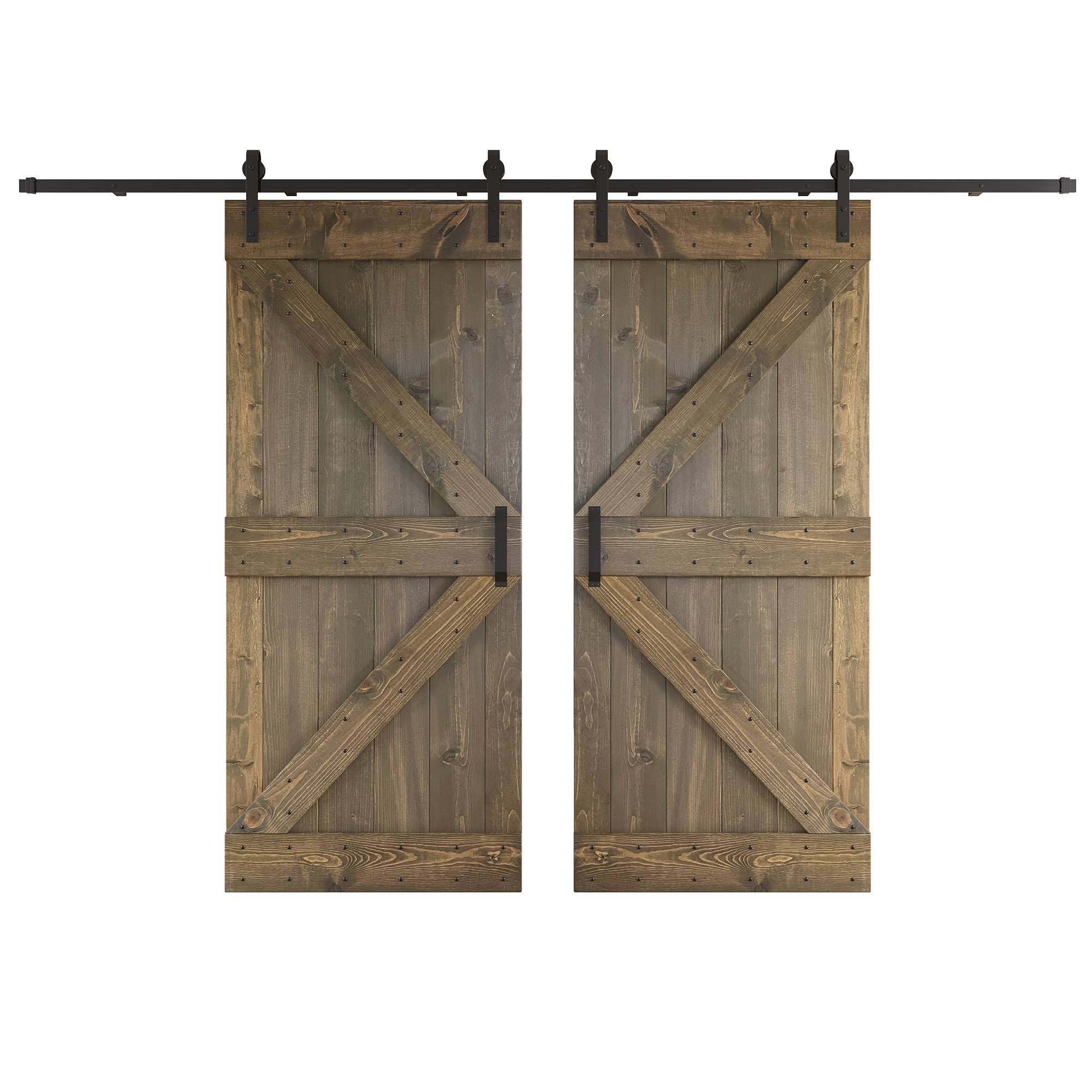 Coast Sequoia Inc K Series 76 in. x 84 in. Smoky Gray DIY Knotty Wood Double Sliding Barn Door with Hardware Kit