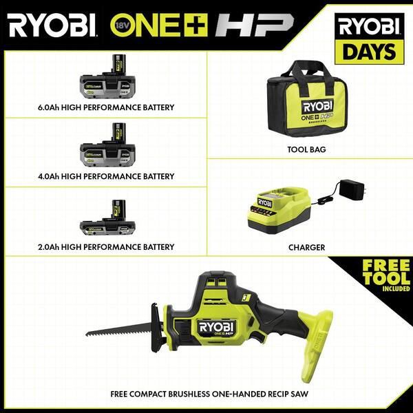 ONE+ 18V Lithium-Ion 2.0 Ah. 4.0 Ah. and 6.0 Ah HIGH PERFORMANCE Batteries and Charger Kit w/ HP Brushless Recip Saw