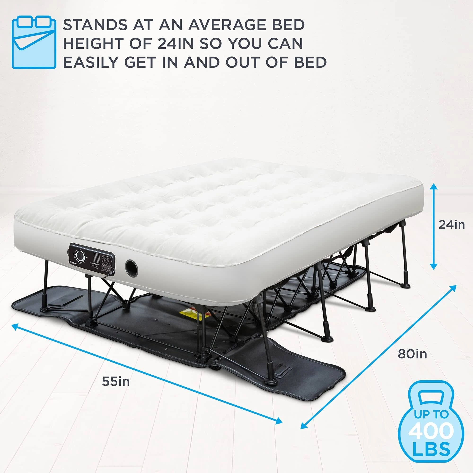 Ivation EZ-Bed Queen Air Mattress with Built in Pump. Deflate Defender Technology Inflatable Mattress - MadeInUSA