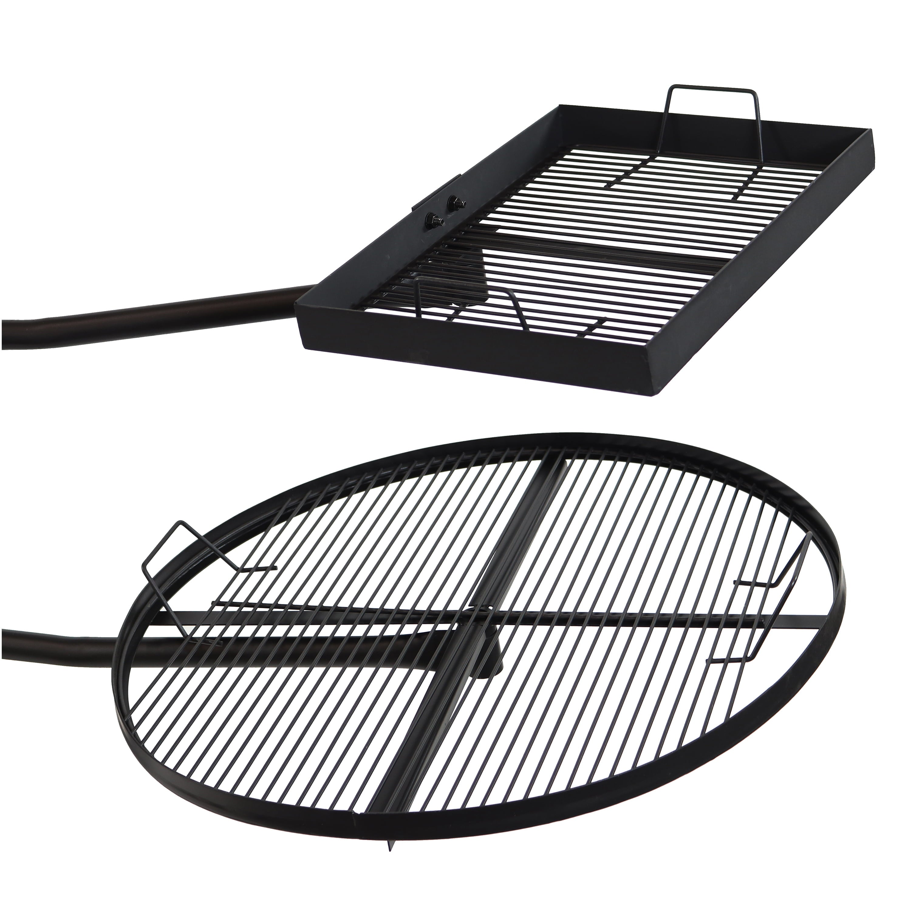 Outdoor Camping or Backyard Steel Adjustable Cooking Grilling Fire Pit BBQ Stake with 2 Swivel Swing Grates