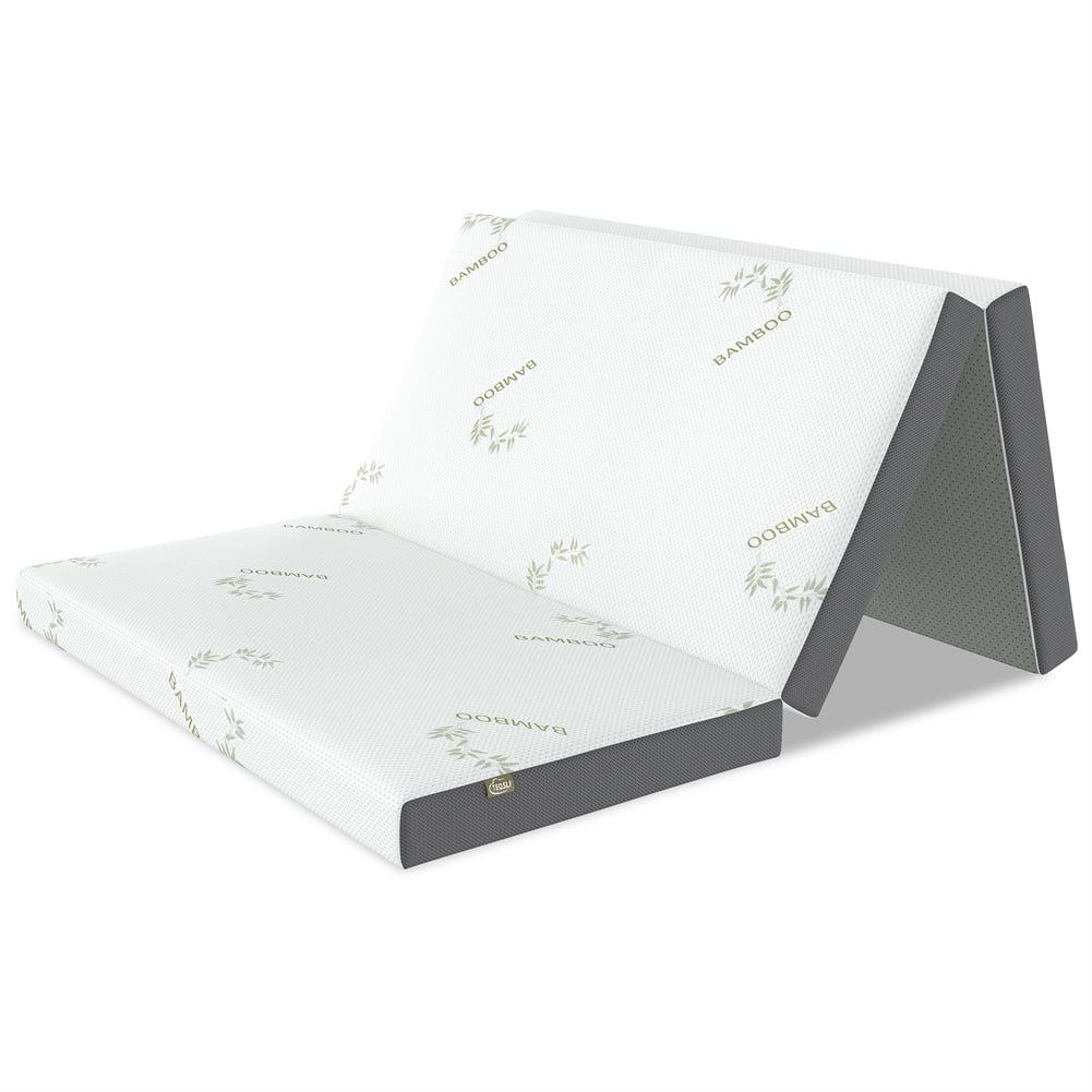 4 Inch Folding Mattress. Portable Trifold Gel Memory Foam Fold Mattresses. Guest Bed. Queen