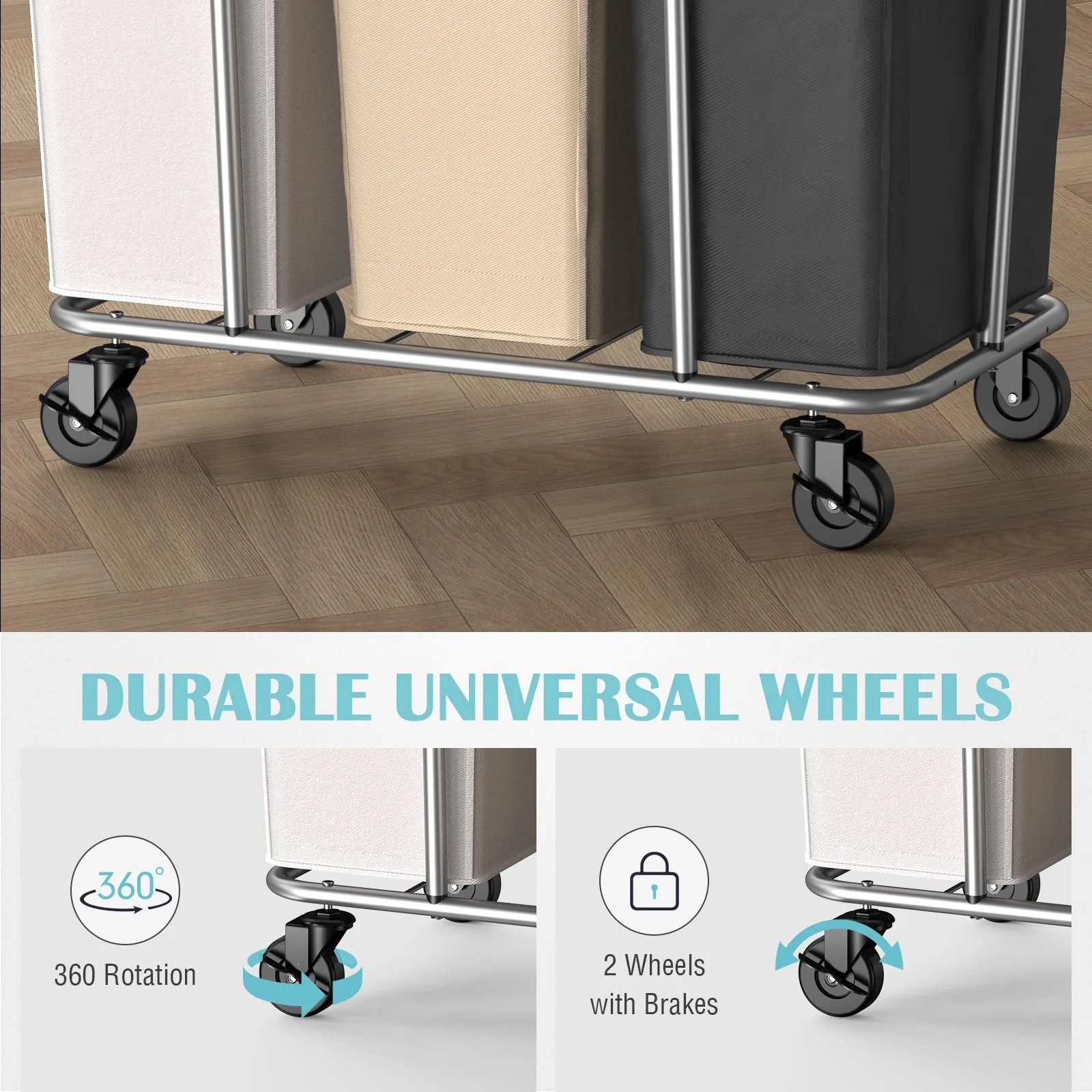 PLKOW Laundry Sorter 3 Section. 220L Large Laundry Cart