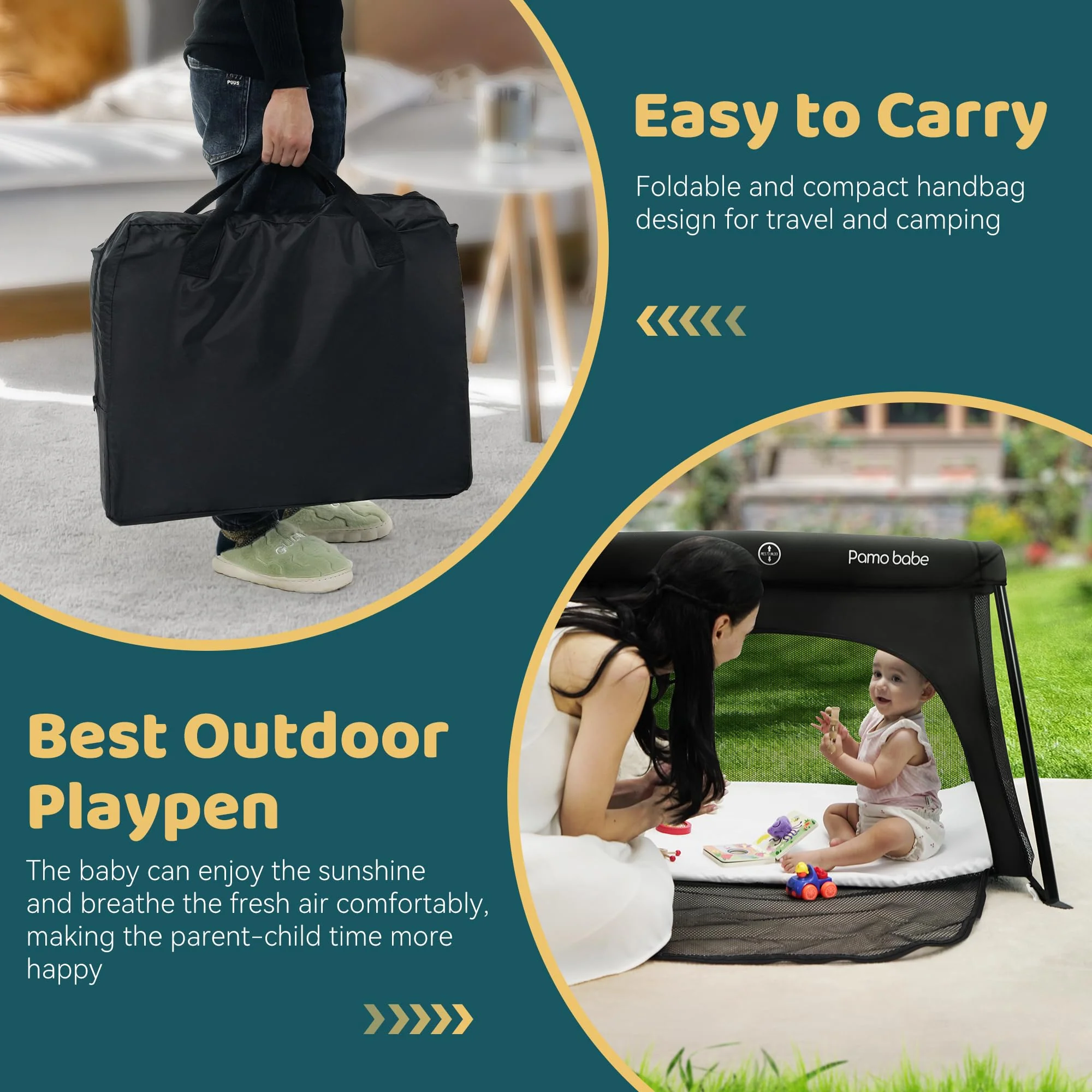 Pamo babe Lightweight Travel Crib with Soft Mattress Pad