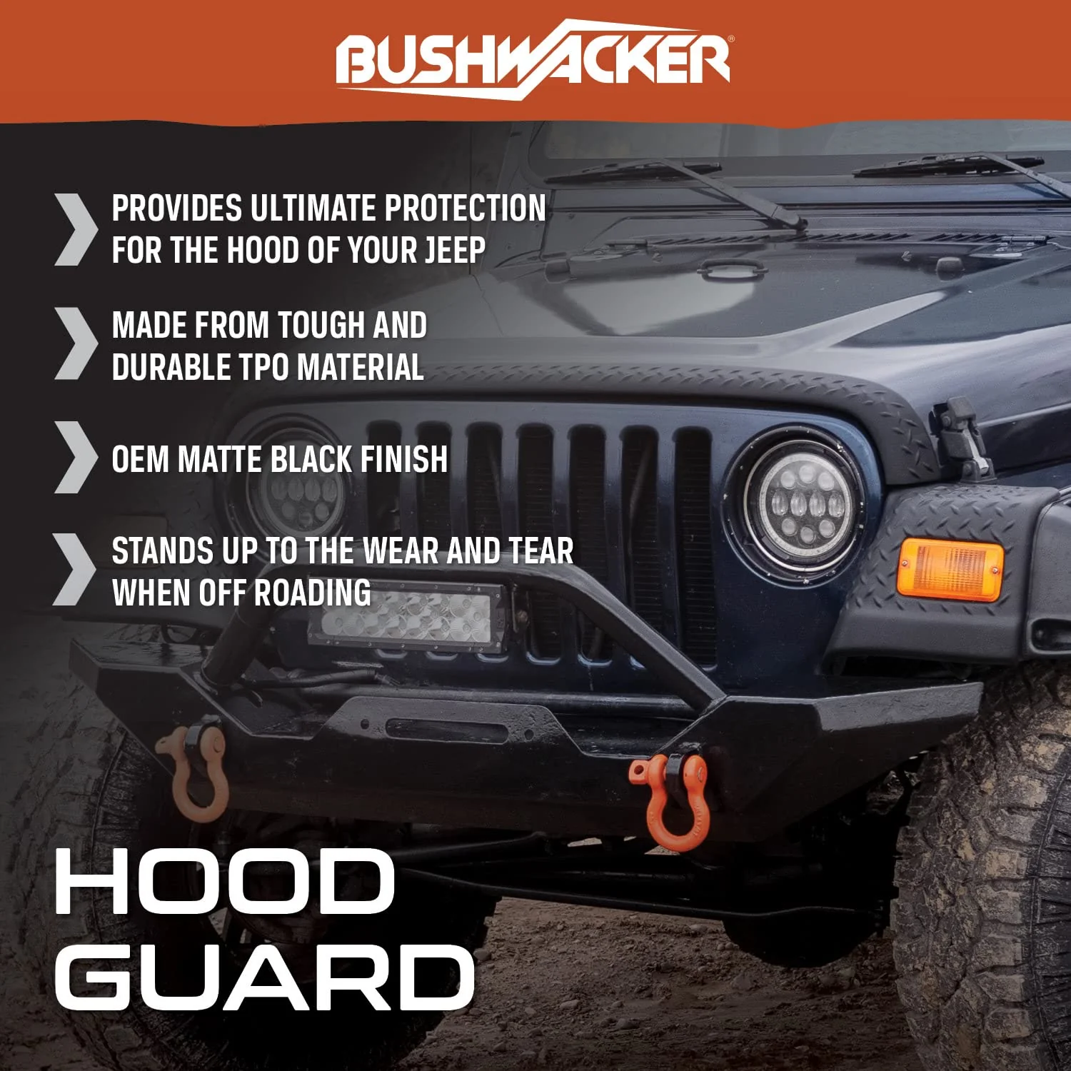 Bushwacker Trail Armor Hood Guard | 1-Piece. Black. Textured Finish