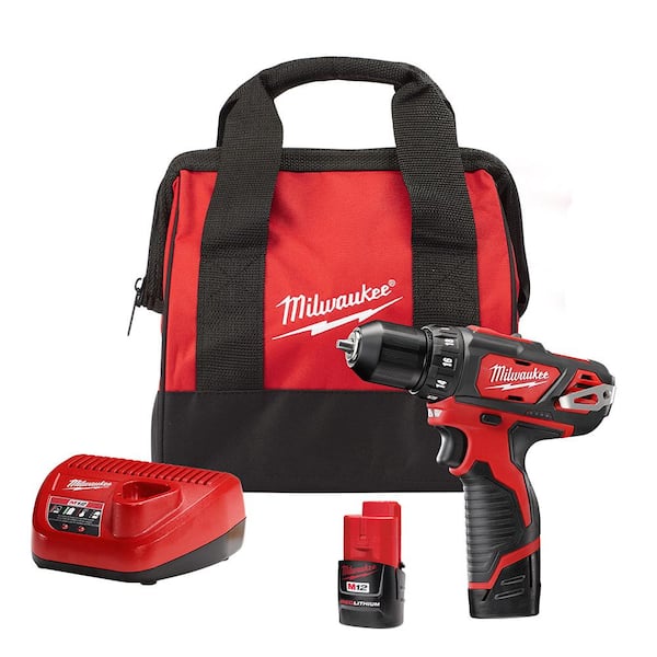 M12 12V Lithium-Ion Cordless 3/8 in. Drill/Driver Kit with Two 1.5 Ah Batteries. Charger and Tool Bag