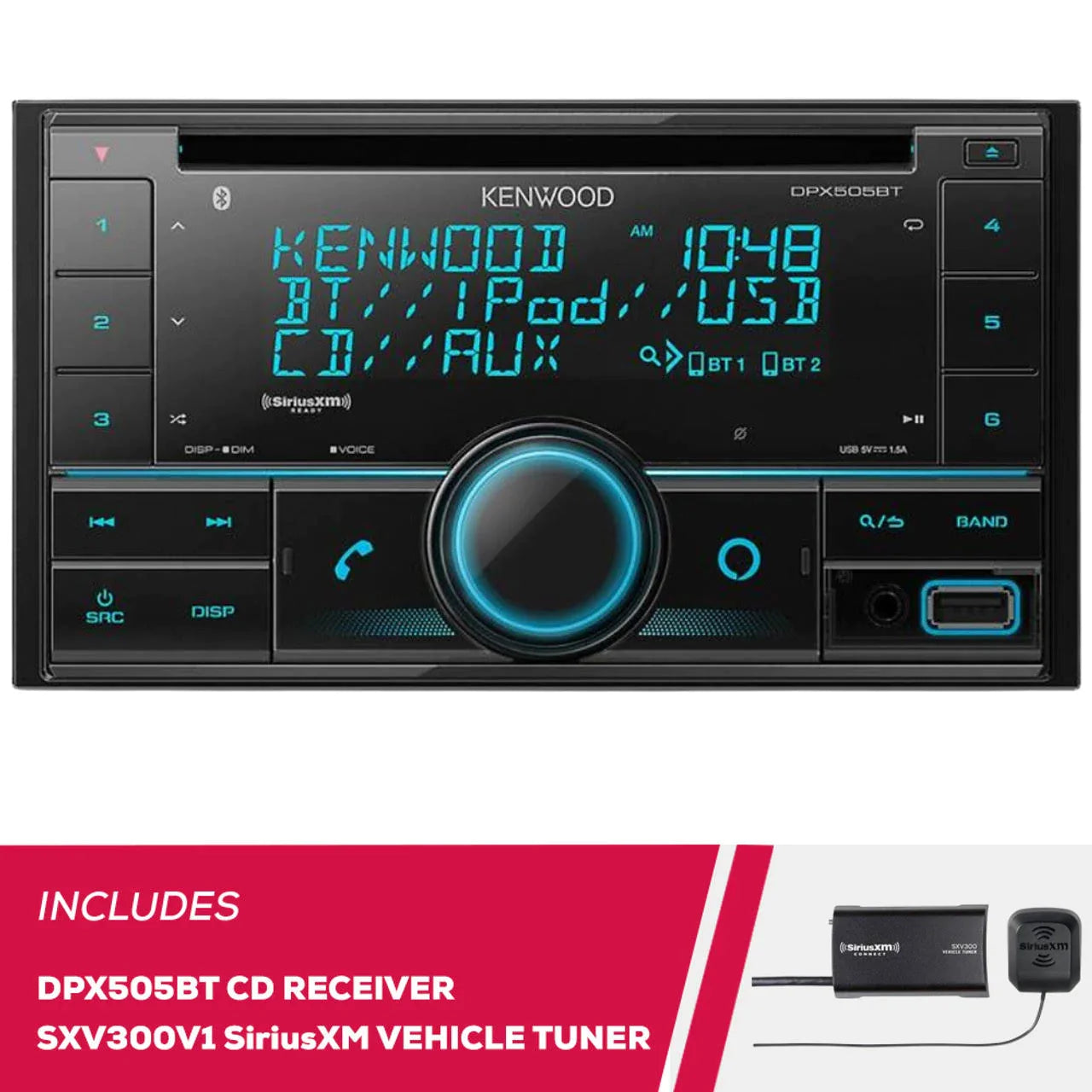 Kenwood Excelon DPX505BT Dual DIN CD Receiver with Bluetooth and SiriusXM Tuner - MadeInUSA