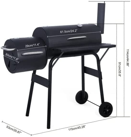 27 inch Charcoal Barrel Grill with Offset Smoker