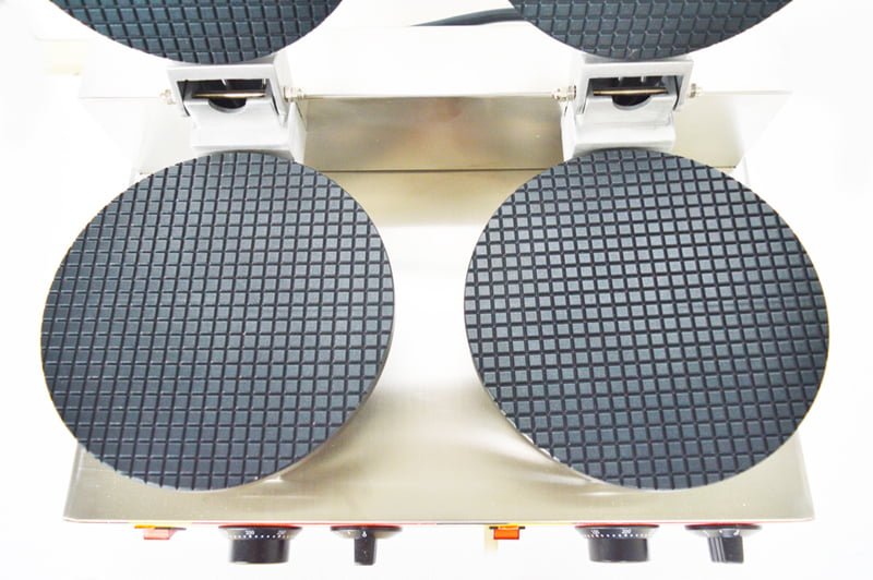 Electric Ice Cream Cone Maker Machine Double Station Baker for Round Cone Waffle Crispy Pancake Cooking