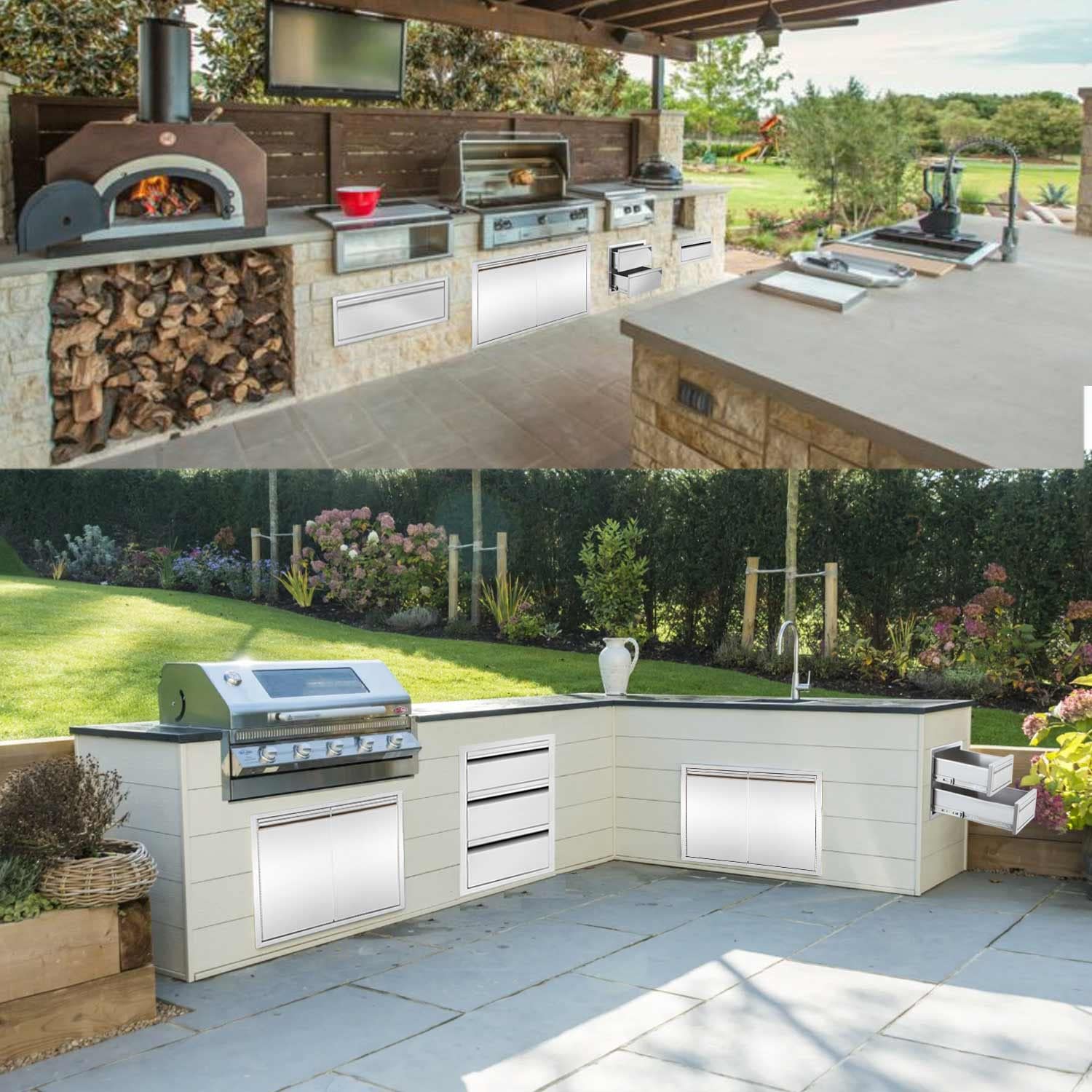 Atatod 14 W Outdoor Kitchen Drawer Stainless Steel BBQ Triple Drawer