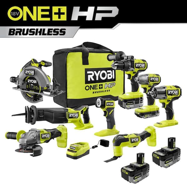 ONE+ HP 18V Brushless Cordless 8-Tool Combo Kit w/ Batteries. Charger. & Bag w/ FREE (2) 6.0 HIGH PERFORMANCE Batteries