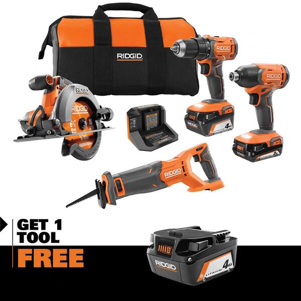 18V Cordless 4-Tool Combo Kit with 4.0 Ah Battery. 2.0 Ah Battery. Charger. Bag and 18V 4.0 Ah Battery