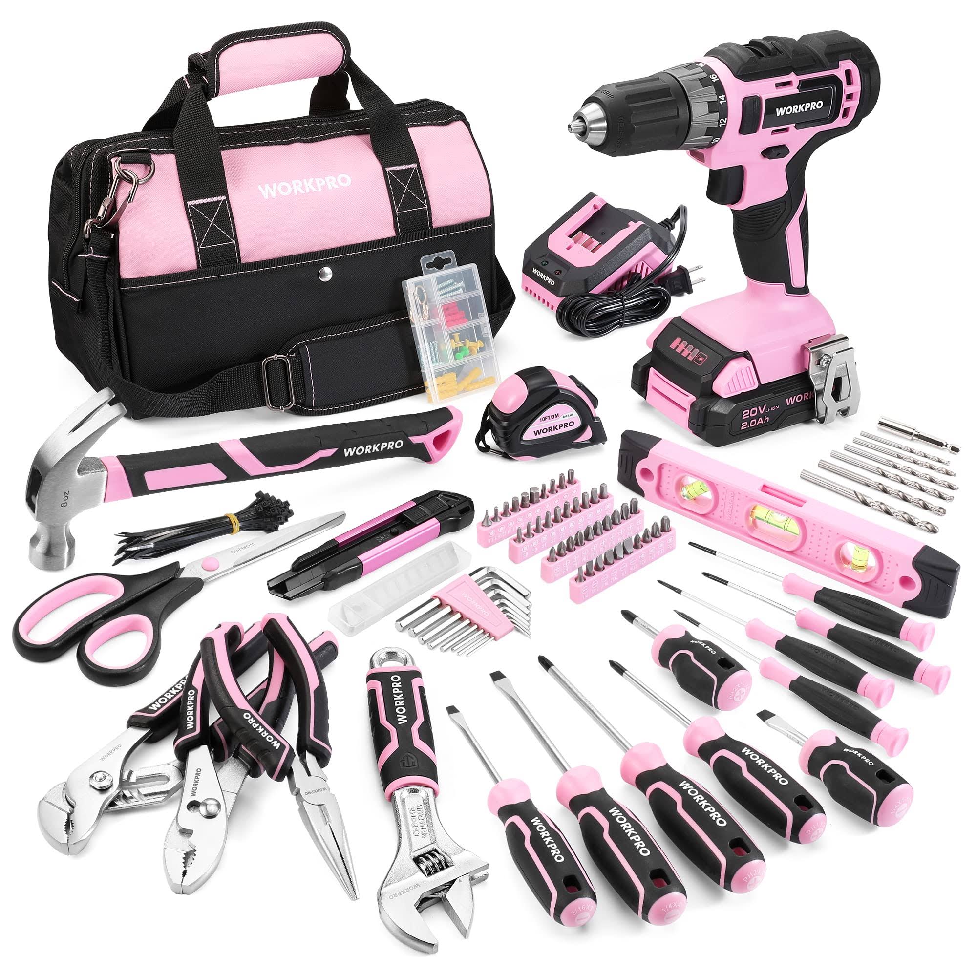 WorkPro Pink Household Tool Kit with 20V Cordless Lithium-Ion Drill Driver(Default Title)
